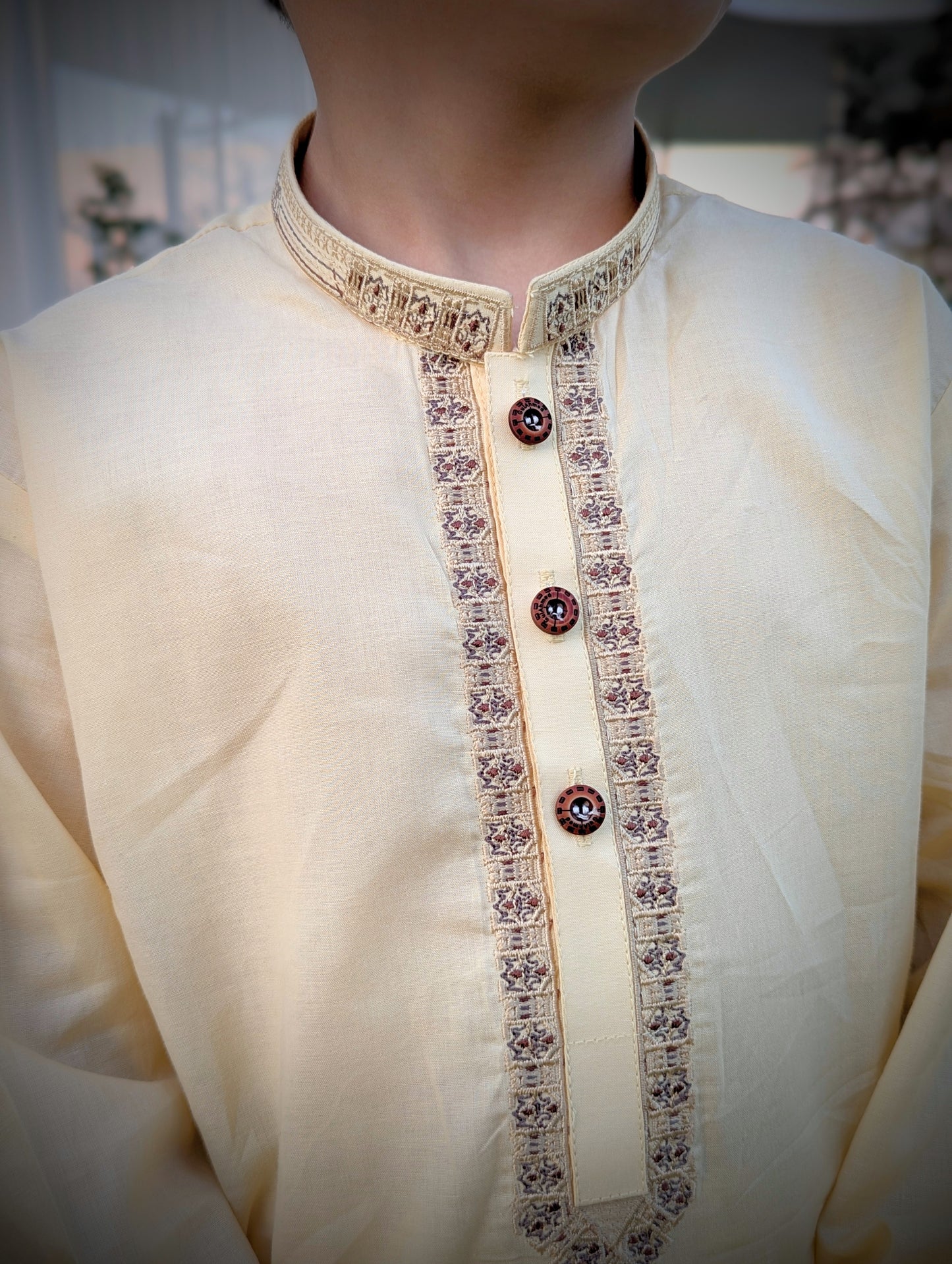 Little Rebels Premium Embroidered soft creamy Beige Kurta Pajama