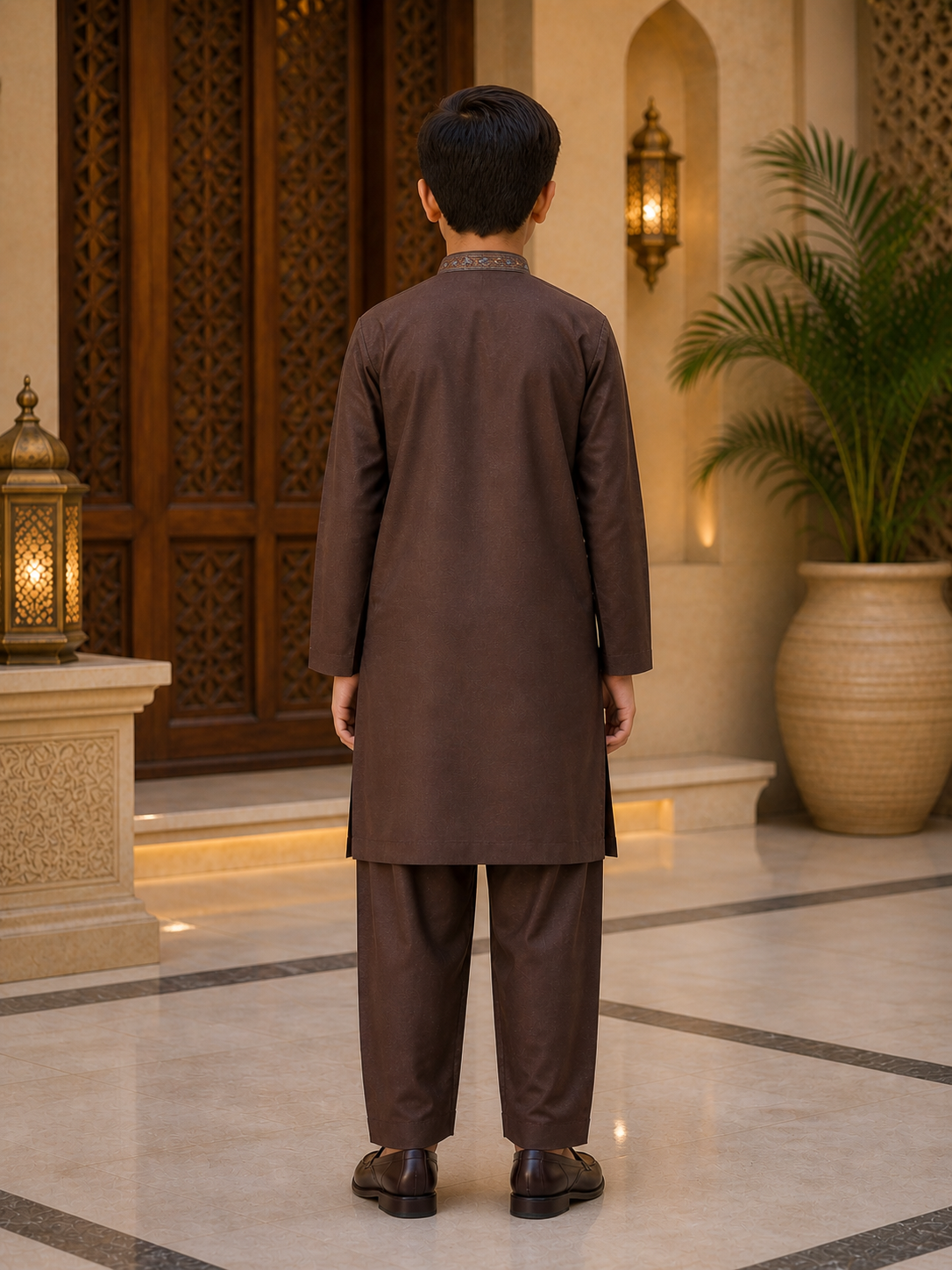 Royal Mocha Boys Kurta Shalwar Set