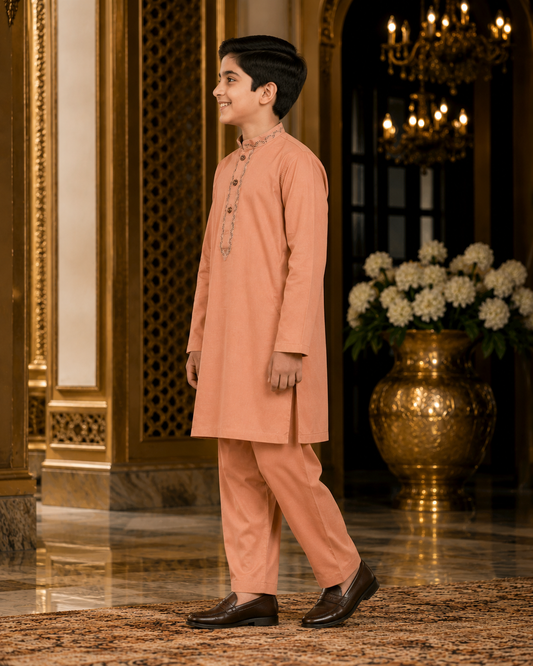 Dusty PeachPremium Embroidered Kurta Trouser Set