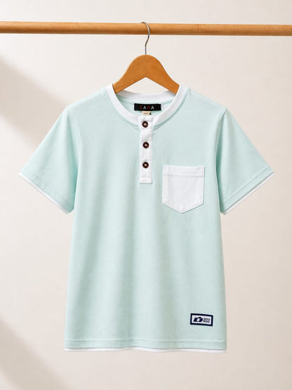 Boys Premium Contrast Henley Half-Sleeve T-Shirt ✨