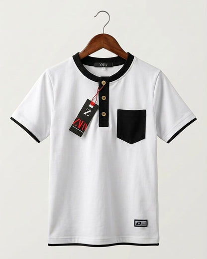 Boys Premium Contrast Henley Half-Sleeve T-Shirt ✨