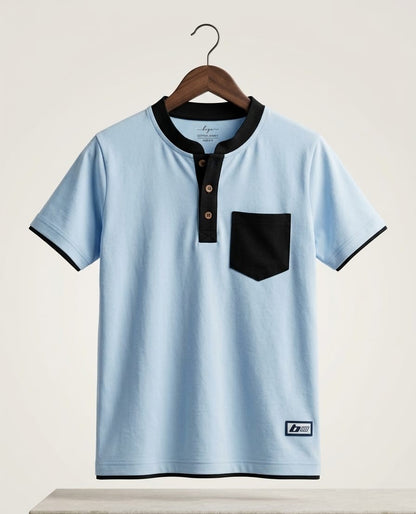Boys Premium Contrast Henley Half-Sleeve T-Shirt ✨