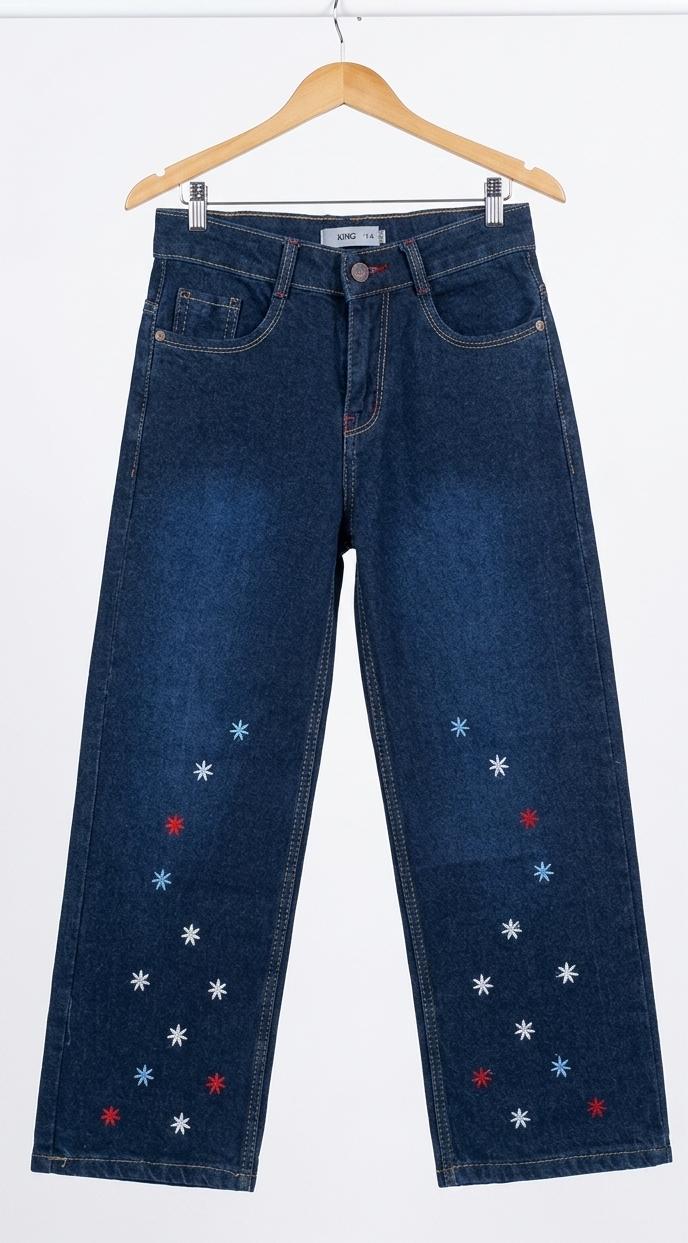 Girls Embroidered Wide-Leg Denim Pant ✨