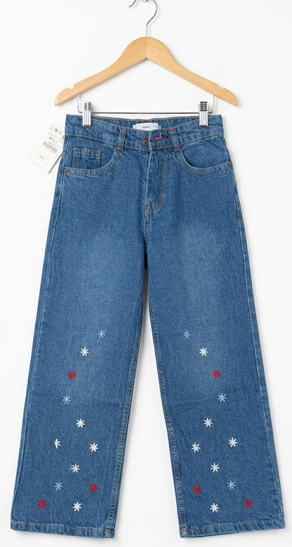 Girls Embroidered Wide-Leg Denim Pant ✨