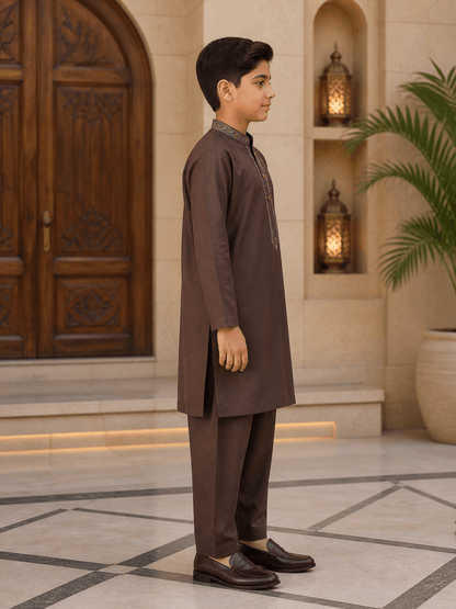 Royal Mocha Boys Kurta Shalwar Set