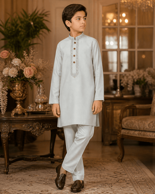 Premium Ice Grey Kurta Trouser Set for boys
