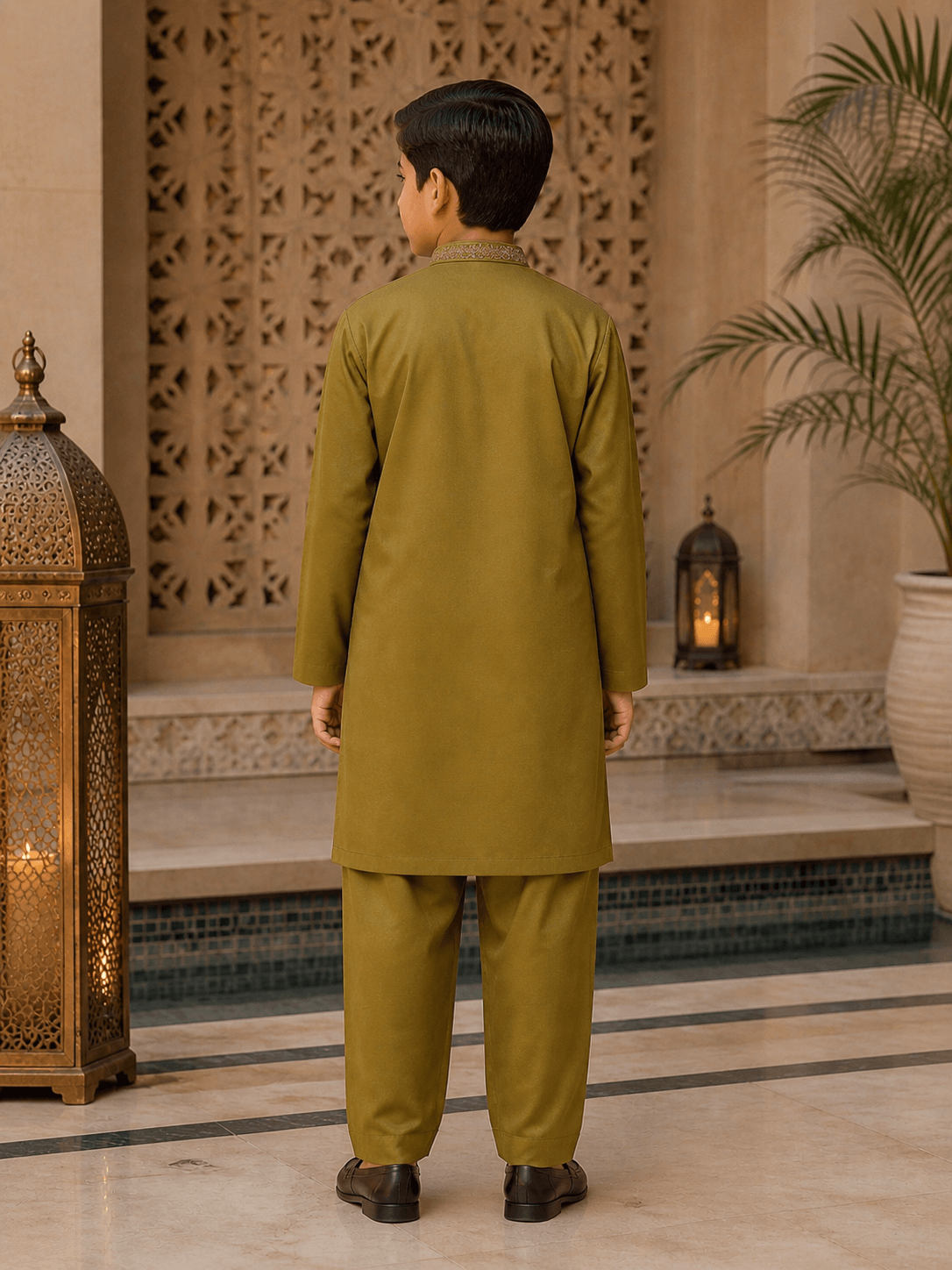 Premium Olive Green Kurta Trouser Set for boys