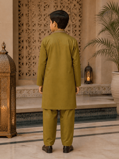 Premium Olive Green Kurta Trouser Set for boys