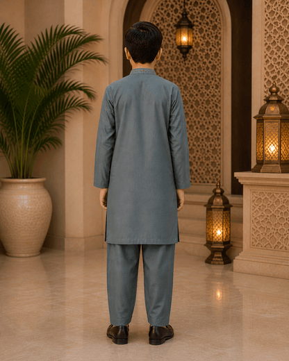 Premium Slate Blue Kurta Trouser Set for boys