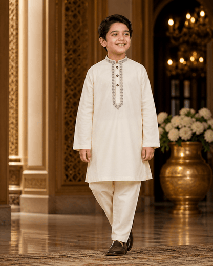Classic Ivory Boys Kurta Shalwar Set