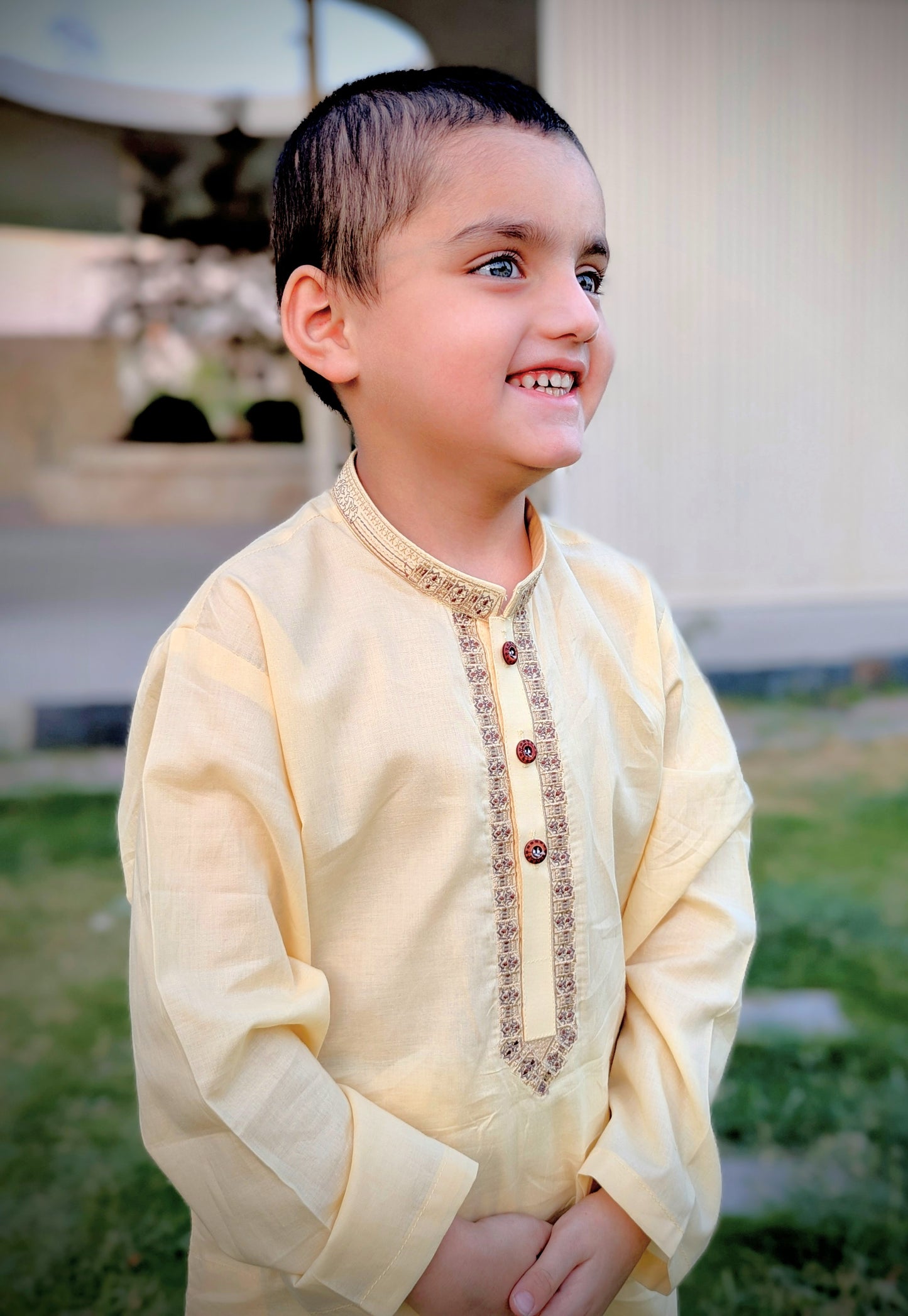 Little Rebels Premium Embroidered soft creamy Beige Kurta Pajama