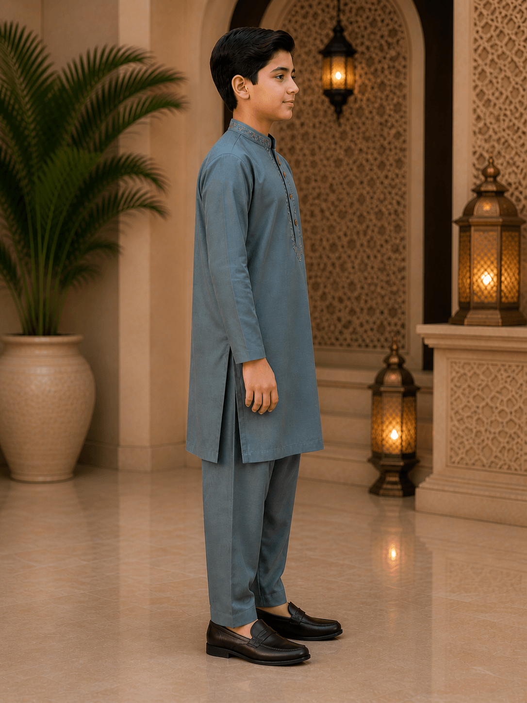 Premium Slate Blue Kurta Trouser Set for boys