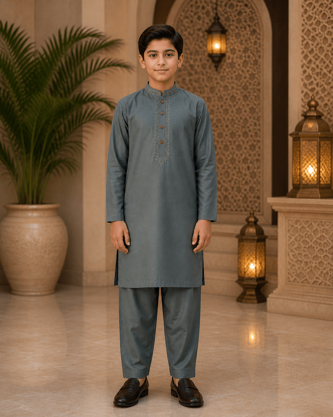 Premium Slate Blue Kurta Trouser Set for boys