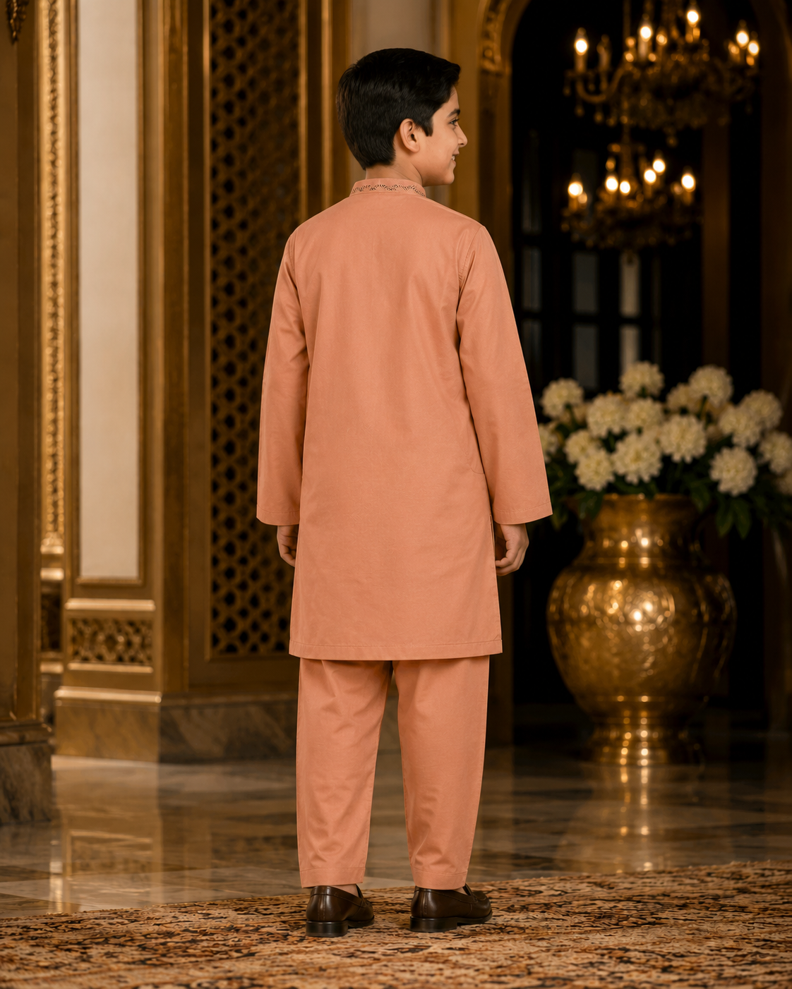 Dusty PeachPremium Embroidered Kurta Trouser Set