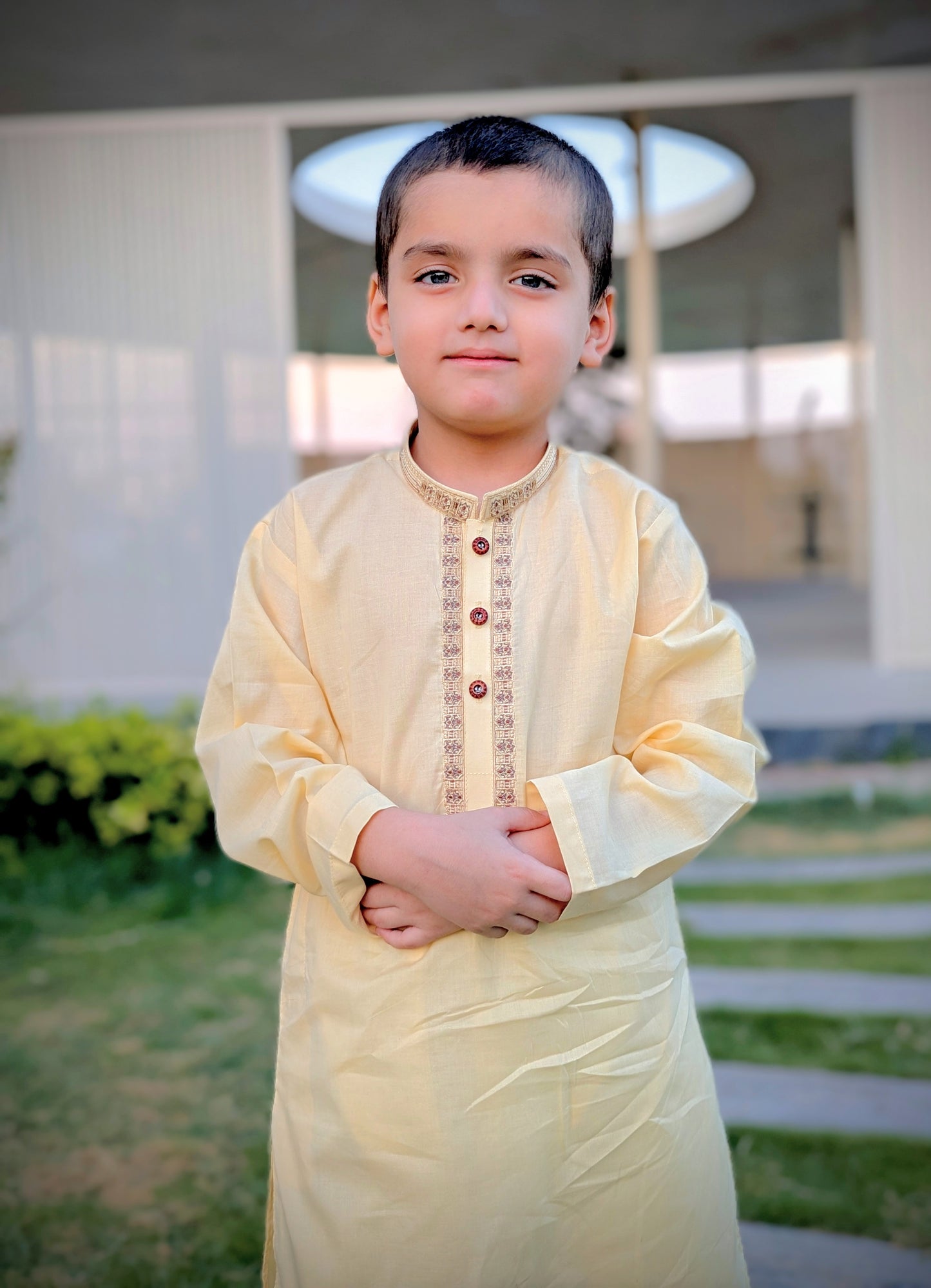 Little Rebels Premium Embroidered soft creamy Beige Kurta Pajama