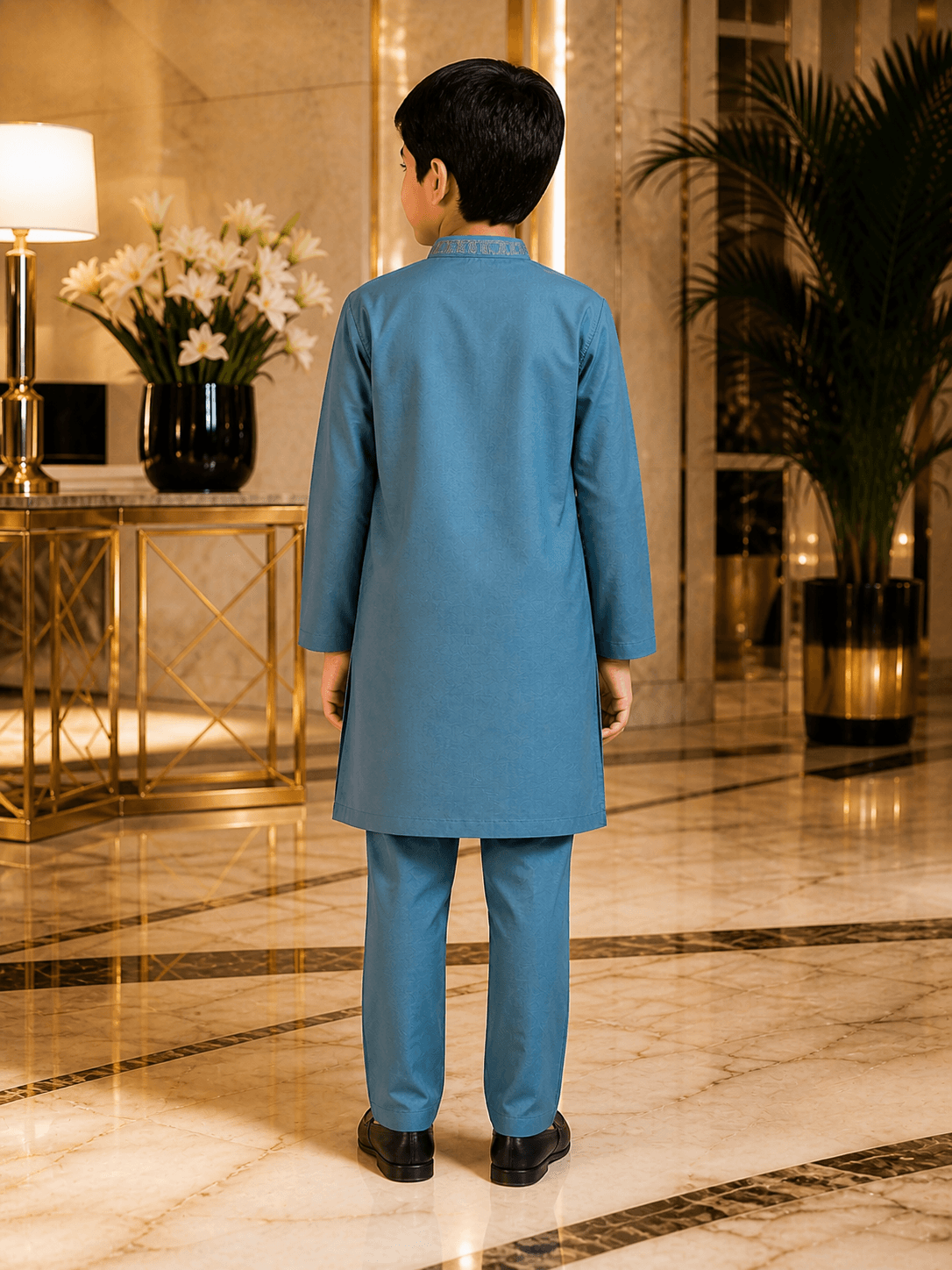 Royal Blue Embroidered Kurta Trouser Set for Boys