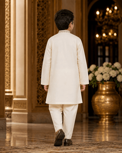 Classic Ivory Boys Kurta Shalwar Set