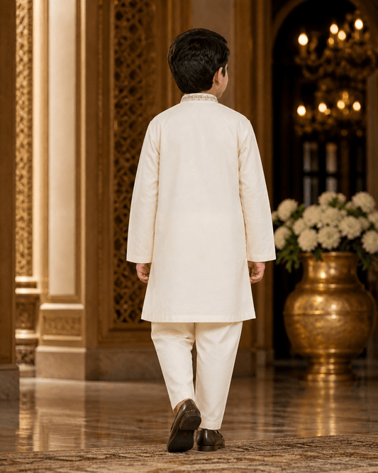 Classic Ivory Boys Kurta Shalwar Set