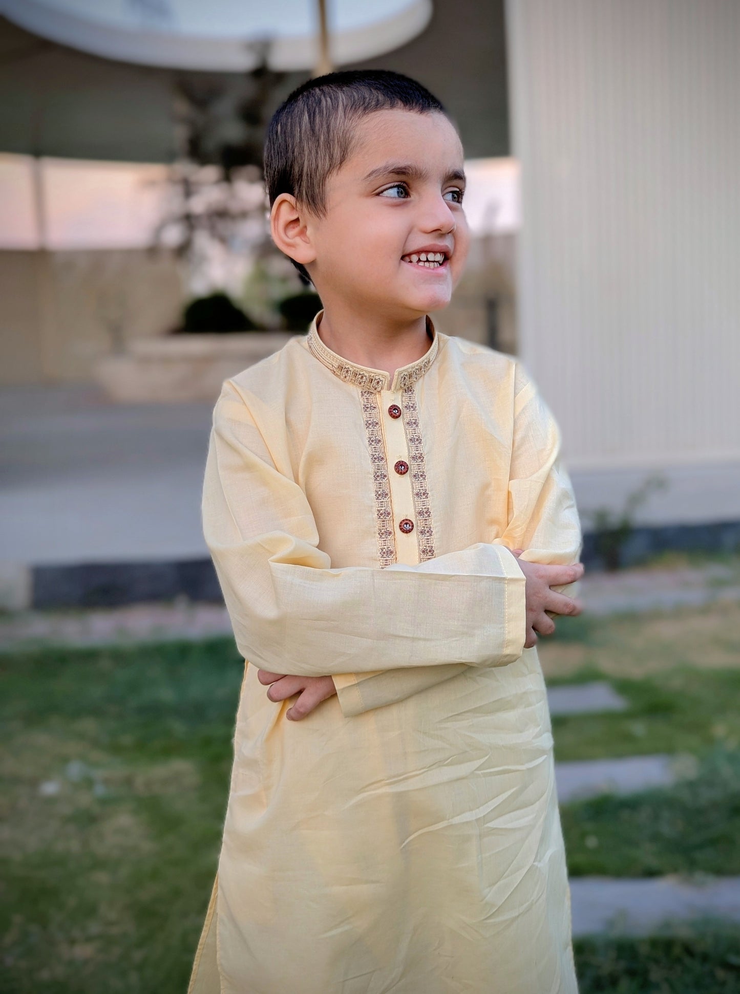 Little Rebels Premium Embroidered soft creamy Beige Kurta Pajama